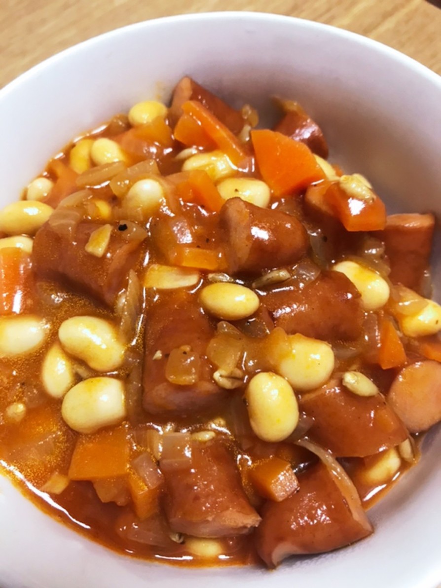 大豆とソーセージの腸活トマトスープの画像