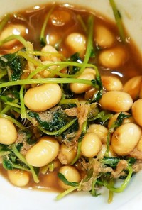 大豆と豆苗とノンオイルツナの炒め煮