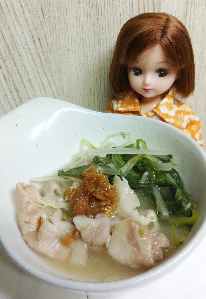 リカちゃん♡水菜と豚肉 金山寺味噌で味変の画像