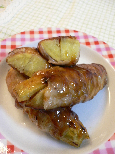 さつまいもの豚肉巻～しょうが焼き風～の画像