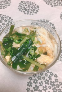 豆腐麺のニラ玉スープ