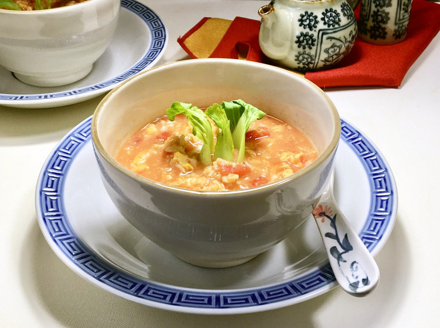 オートミールの簡単中華風トマトスープ♪の画像