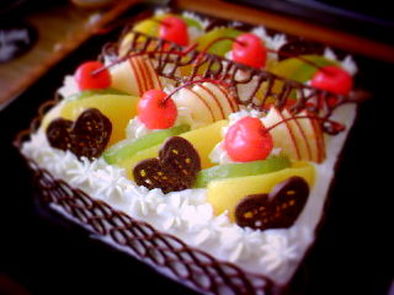 誕生日のデコレーションケーキ♥の写真