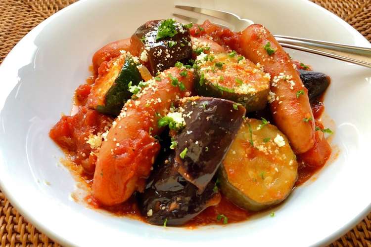 ウインナーズッキーニ 茄子の簡単トマト煮 レシピ 作り方 By お料理ニャロメ クックパッド 簡単おいしいみんなのレシピが366万品