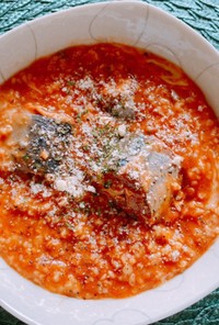 オートミールの鯖の味噌煮缶トマトリゾット