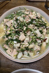 チキンと水菜のスープパスタ