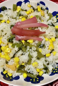大根菜とコーンの混ぜご飯