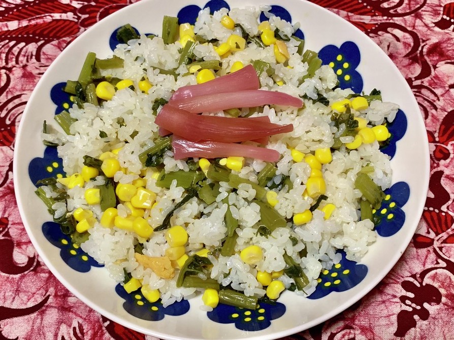 大根菜とコーンの混ぜご飯の画像
