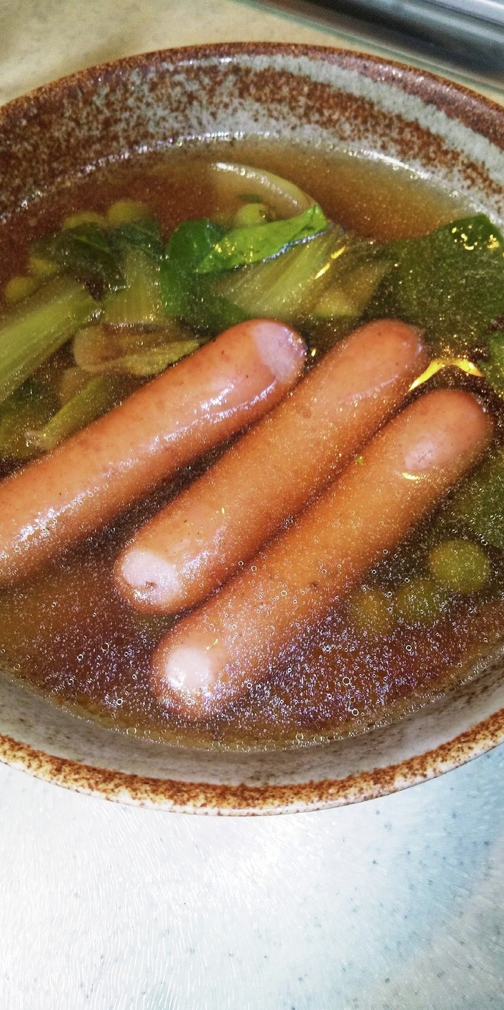 ソーセージ豆チンゲン菜のコンソメスープの画像