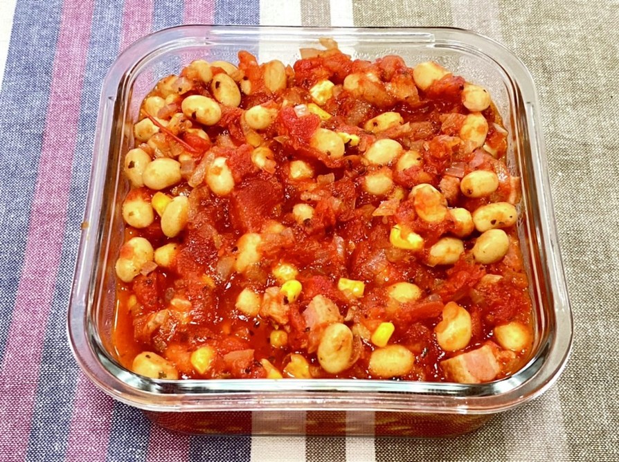 大豆とコーンのトマト煮込みの画像