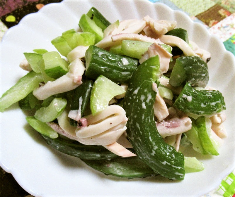 もろきゅうと瓜、塩イカで２種類のサラダの画像