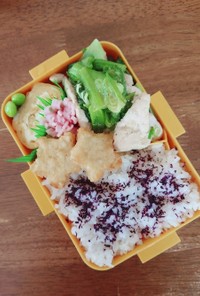 鶏胸肉と小松菜のネギ塩炒め弁当♪