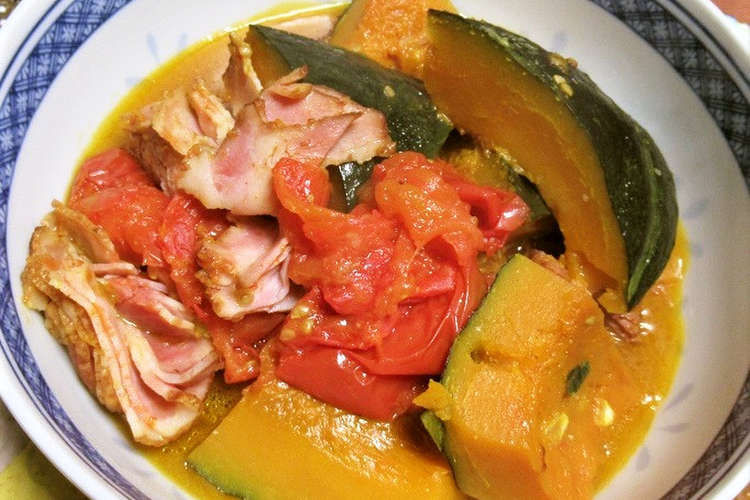 夏野菜かぼちゃを トマトの汁で煮つける レシピ 作り方 By 小世界 クックパッド 簡単おいしいみんなのレシピが359万品