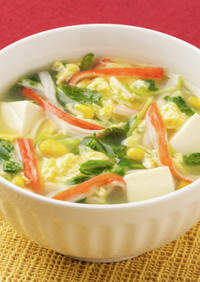 豆腐と豆苗の彩り中華スープ