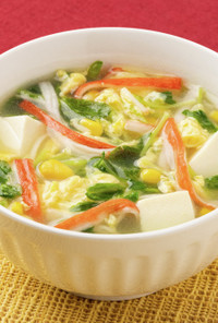 豆腐と豆苗の彩り中華スープ