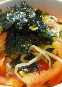 鯵の干物と豆もやしの韓国風混ぜご飯