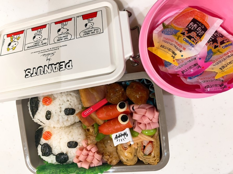 スヌーピー弁当  キャラ弁 鯉のぼり弁当の画像