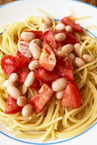 トマトと お豆の冷製パスタ