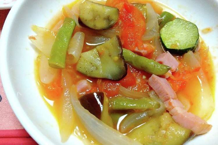 夏野菜とベーコンのトマト煮 レシピ 作り方 By 太陽の女神 クックパッド 簡単おいしいみんなのレシピが373万品