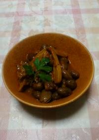 豆と挽肉・セロリの煮込（トマト味）