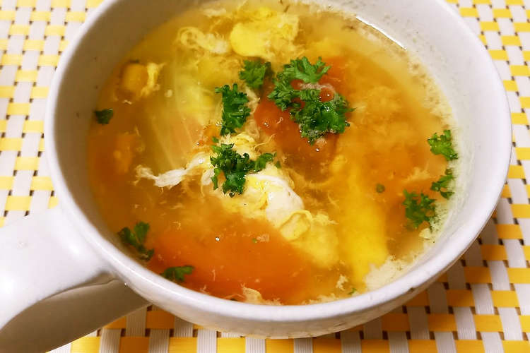 トマトとレタスのコンソメ味の卵スープ レシピ 作り方 By ポテチ犬 クックパッド 簡単おいしいみんなのレシピが356万品