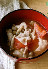 豚バラ肉としめじの中華トマトスープ