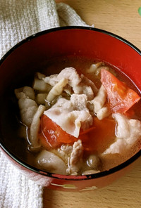 豚バラ肉としめじの中華トマトスープ