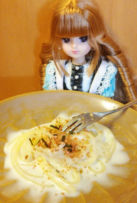 リカちゃん♡たらこ味スープ風ミルクパスタ