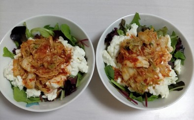 豆腐＆キムチのヘルシーサラダの写真
