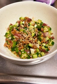 【簡単】ひきわり納豆と夏野菜のおつまみ