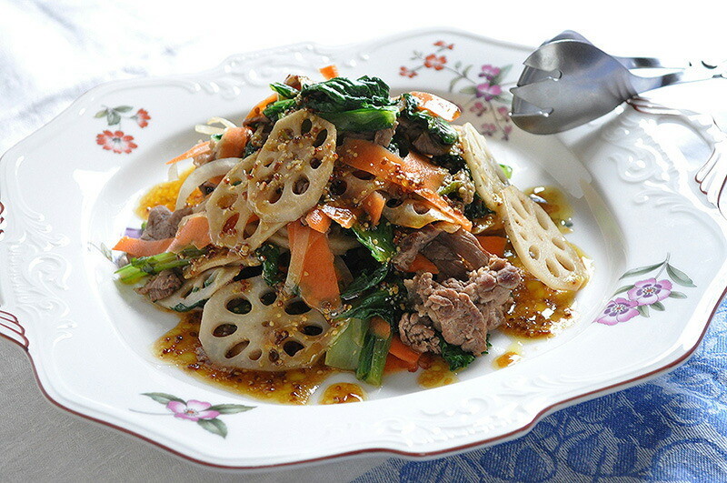 小松菜と牛肉の炒めサラダの画像