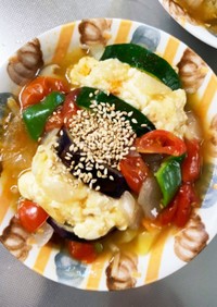 レンジ和風トマトスープ味茄子豆腐サンド蒸
