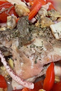 夏野菜で！白身魚のアクアパッツァ