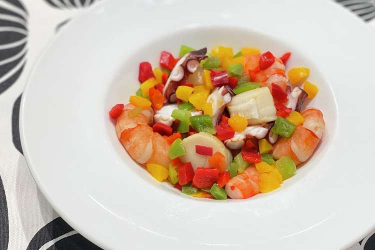 3色パプリカのシーフードマリネ レシピ 作り方 By 冷凍野菜料理研究室 クックパッド 簡単おいしいみんなのレシピが359万品