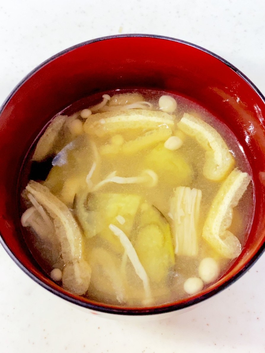 なす えのき 油揚げの味噌汁の画像