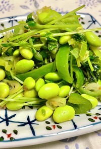 絶品！夏の緑野菜ニンニク炒め♪枝豆&豆苗