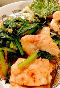 旬の白身魚と小松菜のあんかけ炒め
