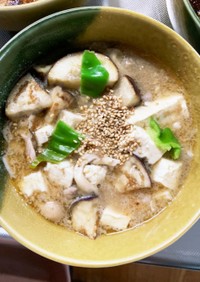 豚こま簡単韓国冷麺スープ味麻婆豆腐茄子