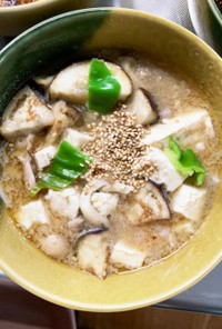 豚こま簡単韓国冷麺スープ味麻婆豆腐茄子