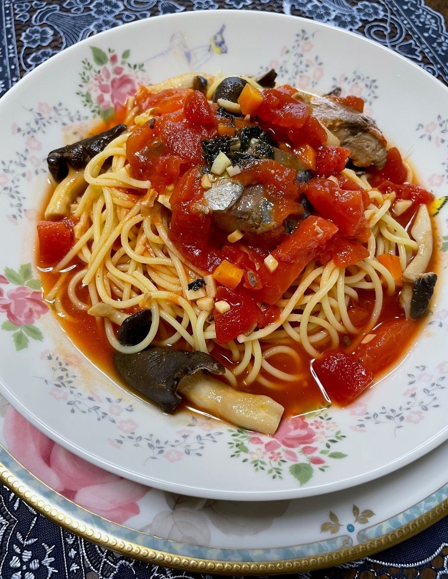 ♪鯖缶とトマトで簡単スープスパゲッティ♪の画像