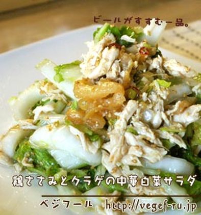 鶏ささみとクラゲの白菜中華サラダの写真