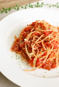 レンジで簡単！海老とトマトのスパゲティ