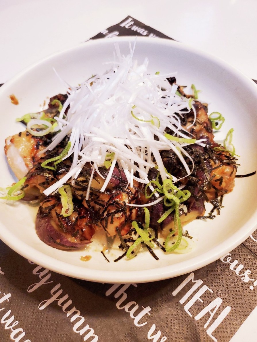 鶏肉とナスの胡麻ドレ炒めの画像