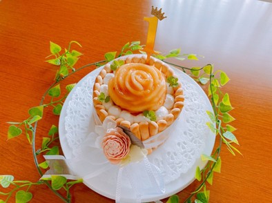 ☆1歳桃の花バースデーケーキ☆の写真