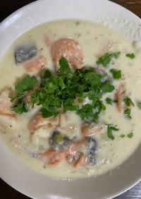銀鮭のチーズフォンデュ風スープ