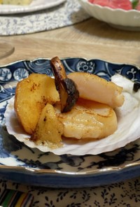 簡単☆ホタテと桃と松茸のバターソテー