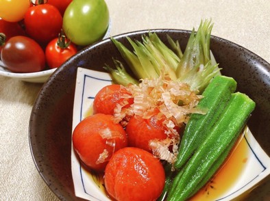 ミニトマトと夏野菜のおひたしの写真