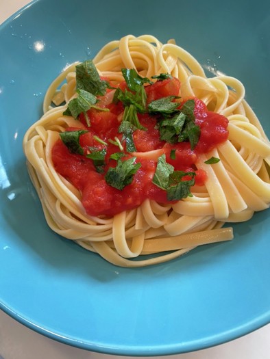 大葉とトマトのさっぱり塩酢冷製パスタの写真