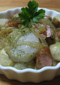 ❤里芋とウインナーのニンニク麺つゆ炒め❤