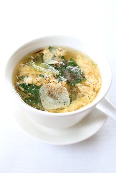 簡単美味しい【モロヘイヤと卵の中華スープの写真
